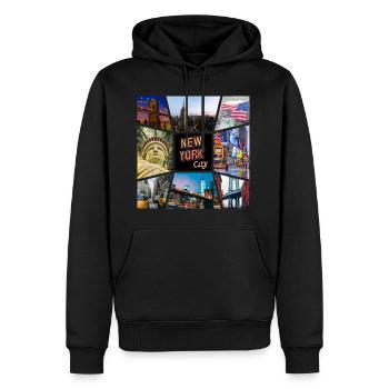 New York City États-Unis Amérique City Skyline Collage - Sweat à capuche Premium bio Homme - noir - Devant - Nico (187cm)