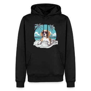 Beagle avec des lunettes de soleil sur la plage vintage - Sweat à capuche Premium bio Homme - noir - Devant - Nico (187cm)