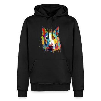 Buntes Bullterrier-Kunstdesign - Männer Premium Bio Hoodie - Schwarz - Vorne - Nico (187cm)