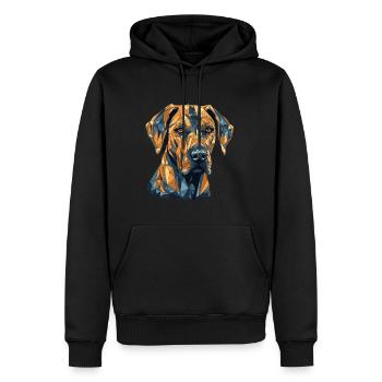 Buntes Rhodesian-Ridgeback-Kunstdesign - Männer Premium Bio Hoodie - Schwarz - Vorne - Nico (187cm)