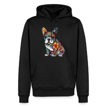 Buntes französisches Bulldoggen-Kunstdesign - Männer Premium Bio Hoodie - Schwarz - Vorne - Nico (187cm)