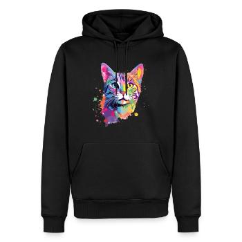 Chat américain coloré à poil court - Sweat à capuche Premium bio Homme - noir - Devant - Nico (187cm)