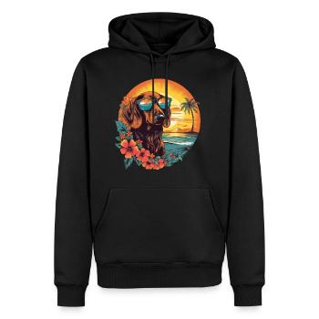 Bunter Dackel mit Sonnenbrille am Strand - Männer Premium Bio Hoodie - Schwarz - Vorne - Nico (187cm)