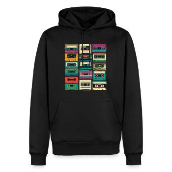 Cassette de musique rétro - Sweat à capuche Premium bio Homme - noir - Devant - Nico (187cm)