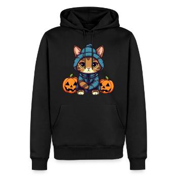 Mignon chat d’Halloween et citrouilles - Sweat à capuche Premium bio Homme - noir - Devant - Nico (187cm)