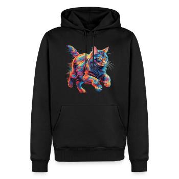 Bunte Maine Coon Katze Neon - Männer Premium Bio Hoodie - Schwarz - Vorne - Nico (187cm)