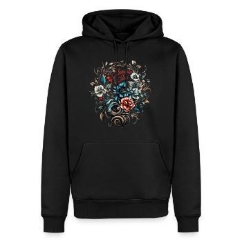 Tattoo Memento Mori mit Blumen - Männer Premium Bio Hoodie - Schwarz - Vorne - Nico (187cm)