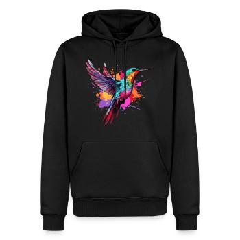 Bunter Kolibri Farbkleckse Farbspritzer - Männer Premium Bio Hoodie - Schwarz - Vorne - Nico (187cm)