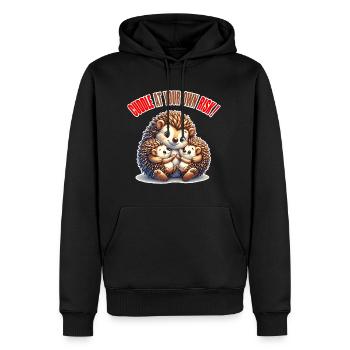 Igel Familie Umarmung, Kuscheln Vorsicht niedlich - Männer Premium Bio Hoodie - Schwarz - Vorne - Nico (187cm)