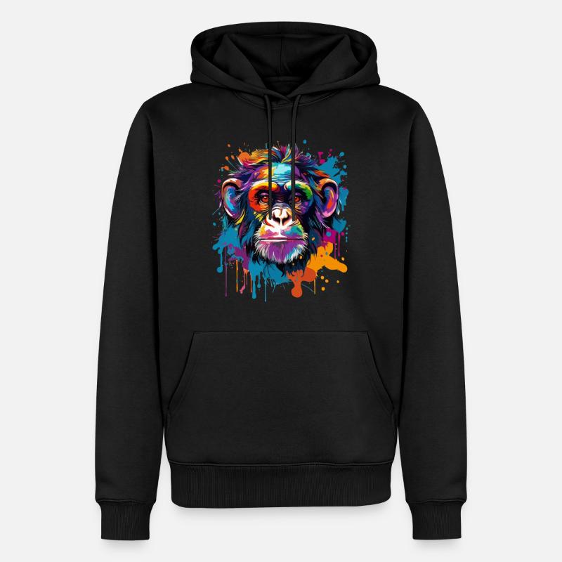 Bunter Schimpanse Farbkleckse Farbspritzer - Männer Premium Bio Hoodie - Schwarz