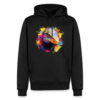 Bunter Komodowaran Farbkleckse Farbspritzer - Männer Premium Bio Hoodie - Schwarz - Vorne - Nico (187cm)