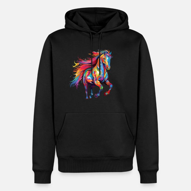 Pferd Farbkleck Farbspritzer Bunt - Männer Premium Bio Hoodie - Schwarz