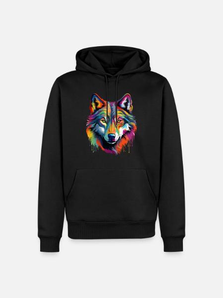 Bunter Wolf Farbspritzer Farbkleckse - Männer Premium Bio Hoodie - Schwarz