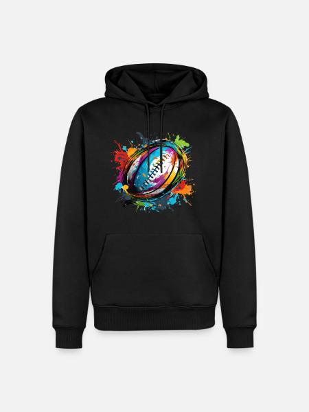 Éclaboussures de peinture de ballon de rugby coloré - Sweat à capuche Premium bio Homme - noir