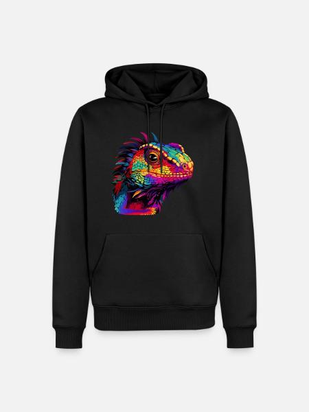 Bunte Eidechse Farbkleckse Farbspritzer - Männer Premium Bio Hoodie - Schwarz
