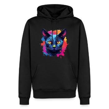 Russisch Blau Katze Farbkleckse Farbspritzer - Männer Premium Bio Hoodie - Schwarz - Vorne - Nico (187cm)