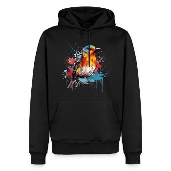 Rouge-gorge coloré, éclaboussures de peinture, éclaboussures de peinture - Sweat à capuche Premium bio Homme - noir - Devant - Nico (187cm)