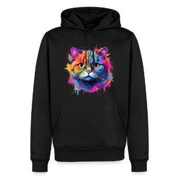 Chat Scottish Fold coloré, touches de couleur - Sweat à capuche Premium bio Homme - noir - Devant - Nico (187cm)