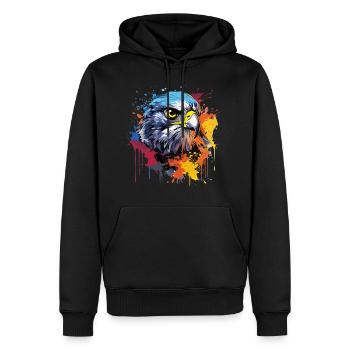 Bunter Wanderfalke Farbkleckse Farbspritzer - Männer Premium Bio Hoodie - Schwarz - Vorne - Nico (187cm)