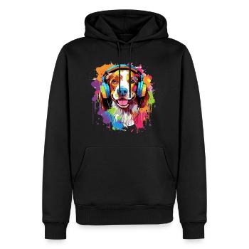 Chien breton coloré avec des écouteurs - Sweat à capuche Premium bio Homme - noir - Devant - Nico (187cm)