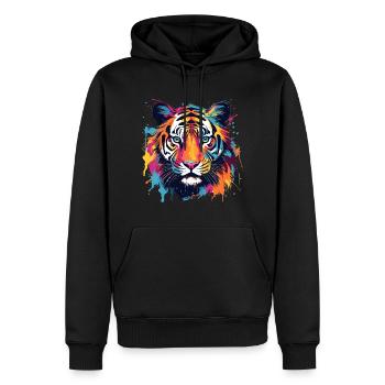 Bunter Tiger Farbkleckse Farbspritzer - Männer Premium Bio Hoodie - Schwarz - Vorne - Nico (187cm)