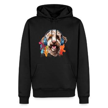 Lagotto Romagnolo coloré avec casque - Sweat à capuche Premium bio Homme - noir - Devant - Nico (187cm)
