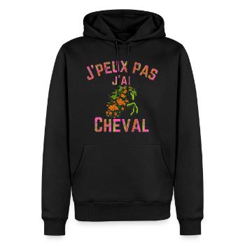 J Peux Pas J Ai Cheval fleur - Sweat à capuche Premium bio Homme - noir - Devant - Nico (187cm)