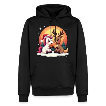 Einhorn & Rentier mit Schneeflocken Geschenk - Männer Premium Bio Hoodie - Schwarz - Vorne - Nico (187cm)