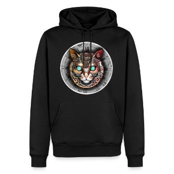 Steampunk retro style Cat - Men’s Premium Organic Hoodie - black - Front - Nico (187cm)