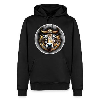 Steampunk retro style Bull - Men’s Premium Organic Hoodie - black - Front - Nico (187cm)