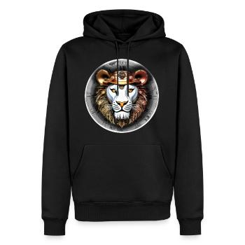 Lion de style rétro steampunk - Sweat à capuche Premium bio Homme - noir - Devant - Nico (187cm)