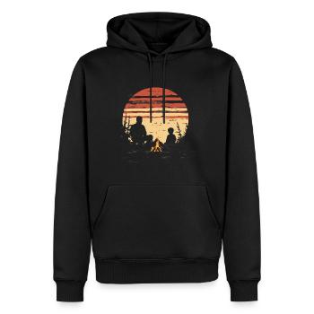 Père Fils Pêche Pêche Vintage - Sweat à capuche Premium bio Homme - noir - Devant - Nico (187cm)