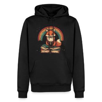 Renard mignon avec des livres - Sweat à capuche Premium bio Homme - noir - Devant - Nico (187cm)