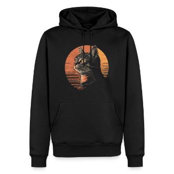 Chat Chartreux Vintage Silhouette Coucher De Soleil - Sweat à capuche Premium bio Homme - noir - Devant - Nico (187cm)