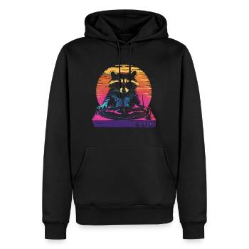 Waschbär mit Sonnenbrille am Turntable DJ Musik - Männer Premium Bio Hoodie - Schwarz - Vorne - Nico (187cm)