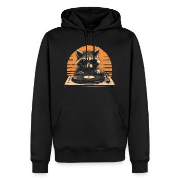 Waschbär mit Sonnenbrille am Turntable DJ Musik - Männer Premium Bio Hoodie - Schwarz - Vorne - Nico (187cm)