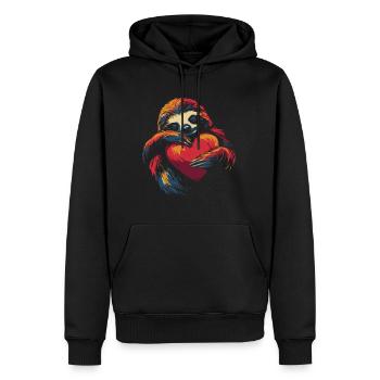 Faultier umarmt Herz - Männer Premium Bio Hoodie - Schwarz - Vorne - Nico (187cm)