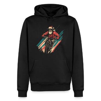 Weihnachtsmann mit Sonnenbrille fährt Mountainbike - Männer Premium Bio Hoodie - Schwarz - Vorne - Nico (187cm)