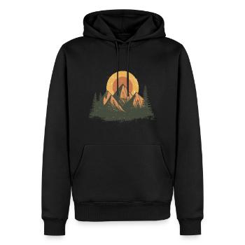 Vintage Berglandschaft mit Sonne & Wald - Männer Premium Bio Hoodie - Schwarz - Vorne - Nico (187cm)