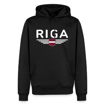 Riga T-Shirt – Hauptstadt-Liebe - Männer Premium Bio Hoodie - Schwarz - Vorne - Nico (187cm)