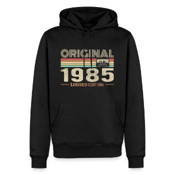Original 1985 Jahrgang 1985 Retro Jubiläum 1985 - Männer Premium Bio Hoodie - Schwarz - Vorne - Nico (187cm)