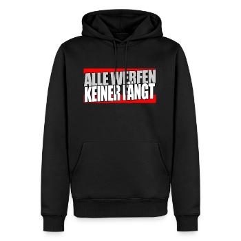 alle werfen keiner fängt- Techno Festival - Männer Premium Bio Hoodie - Schwarz - Vorne - Nico (187cm)