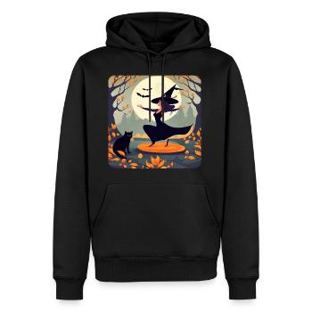 Sorcière dansant dans la forêt à la pleine lune - Sweat à capuche Premium bio Homme - noir - Devant - Nico (187cm)