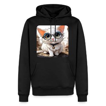 Mignon chat blanc avec des lunettes - Sweat à capuche Premium bio Homme - noir - Devant - Nico (187cm)