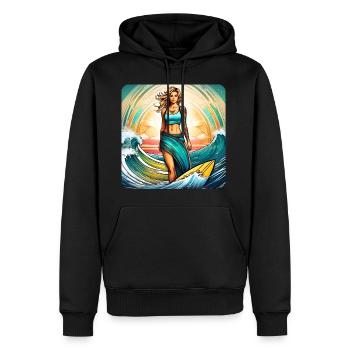 Süßes Surfer Girl am Strand mit Sonnenuntergang - Männer Premium Bio Hoodie - Schwarz - Vorne - Nico (187cm)