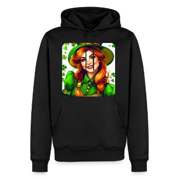 Saint Patricks Day Kobold Mädchen mit Kleeblatt - Männer Premium Bio Hoodie - Schwarz - Vorne - Nico (187cm)