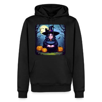 Grosse sorcière avec chat noir et jack-o'-lanterns - Sweat à capuche Premium bio Homme - noir - Devant - Nico (187cm)