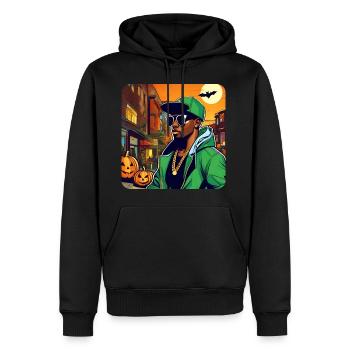 Homme dans le style hip hop avec citrouille et chauve-souris - Sweat à capuche Premium bio Homme - noir - Devant - Nico (187cm)