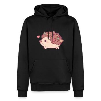 Mignon petit hérisson avec des feuilles d’automne et un gland - Sweat à capuche Premium bio Homme - noir - Devant - Nico (187cm)