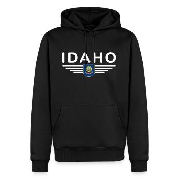 Idaho Fan T-Shirt – Nature & Adventure - Sweat à capuche Premium bio Homme - noir - Devant - Nico (187cm)